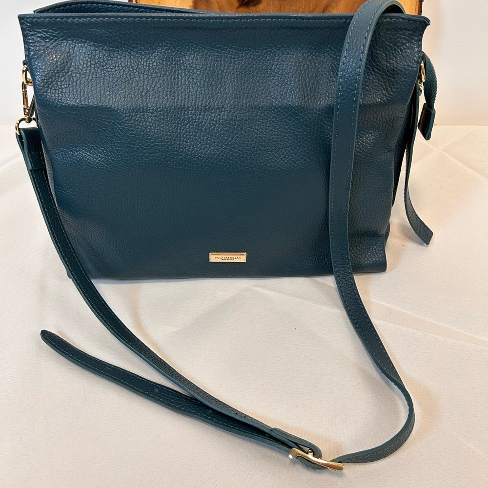 Viola Castellani Italian Pebbled Leather Crossbody Shoulder Bag Forest Green